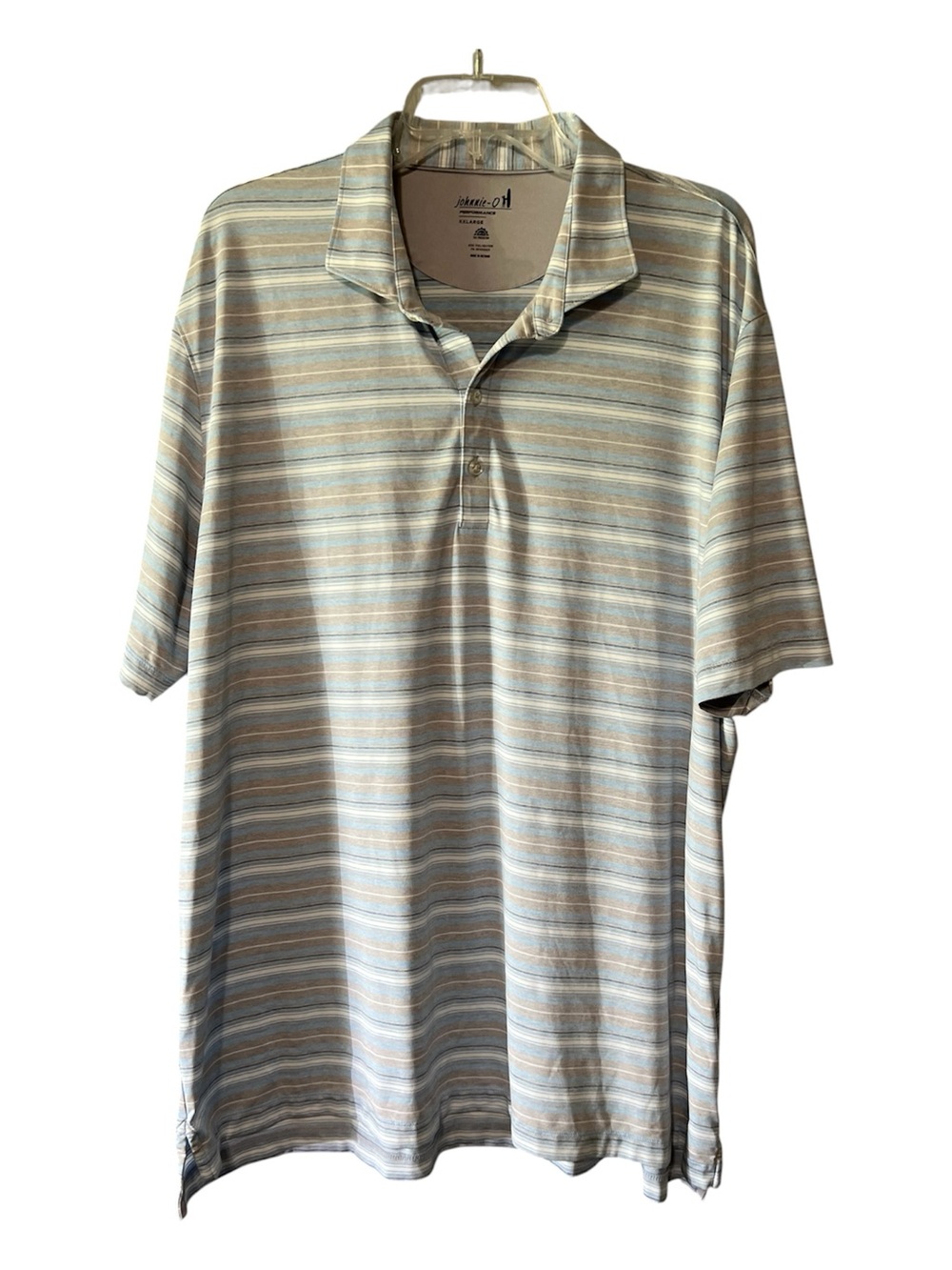 Johnnie-O Performance Polo Shirt XXL Blue Gray Striped Stretch Golf Casual